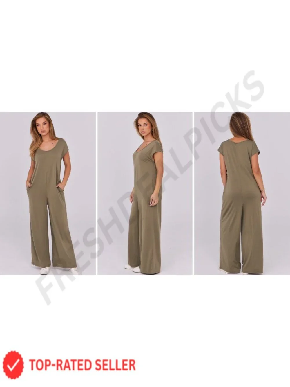 Loose Cap Sleeve Wide Leg Jumpsuit Romper Summer Casual Rayon Blend